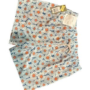 Daisy Print Swim Trunks — Blue with Orange Accents